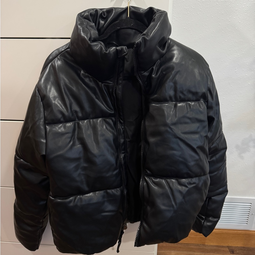 Leather puffer jacket